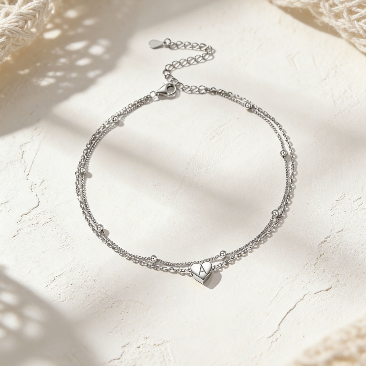 Silver Layered Heart Anklet