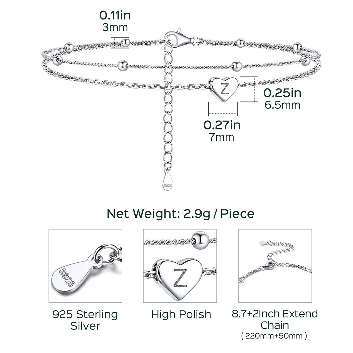 Silver Layered Heart Anklet Dimension, Durable