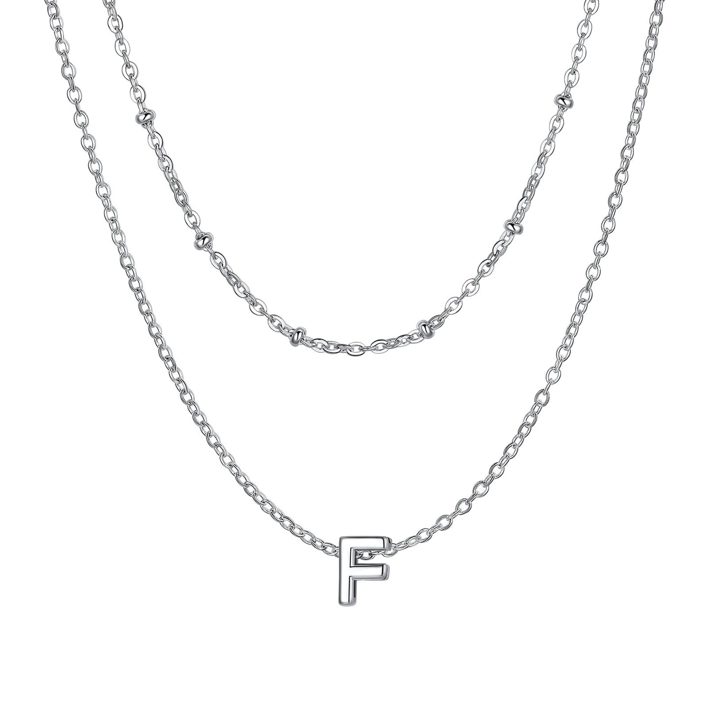 Silver Layered initial W necklace on a white background