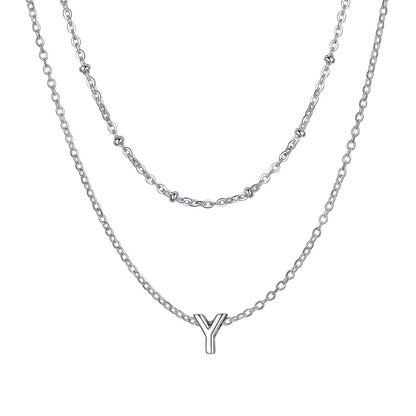 Silver Layered initial Y necklace on a white background
