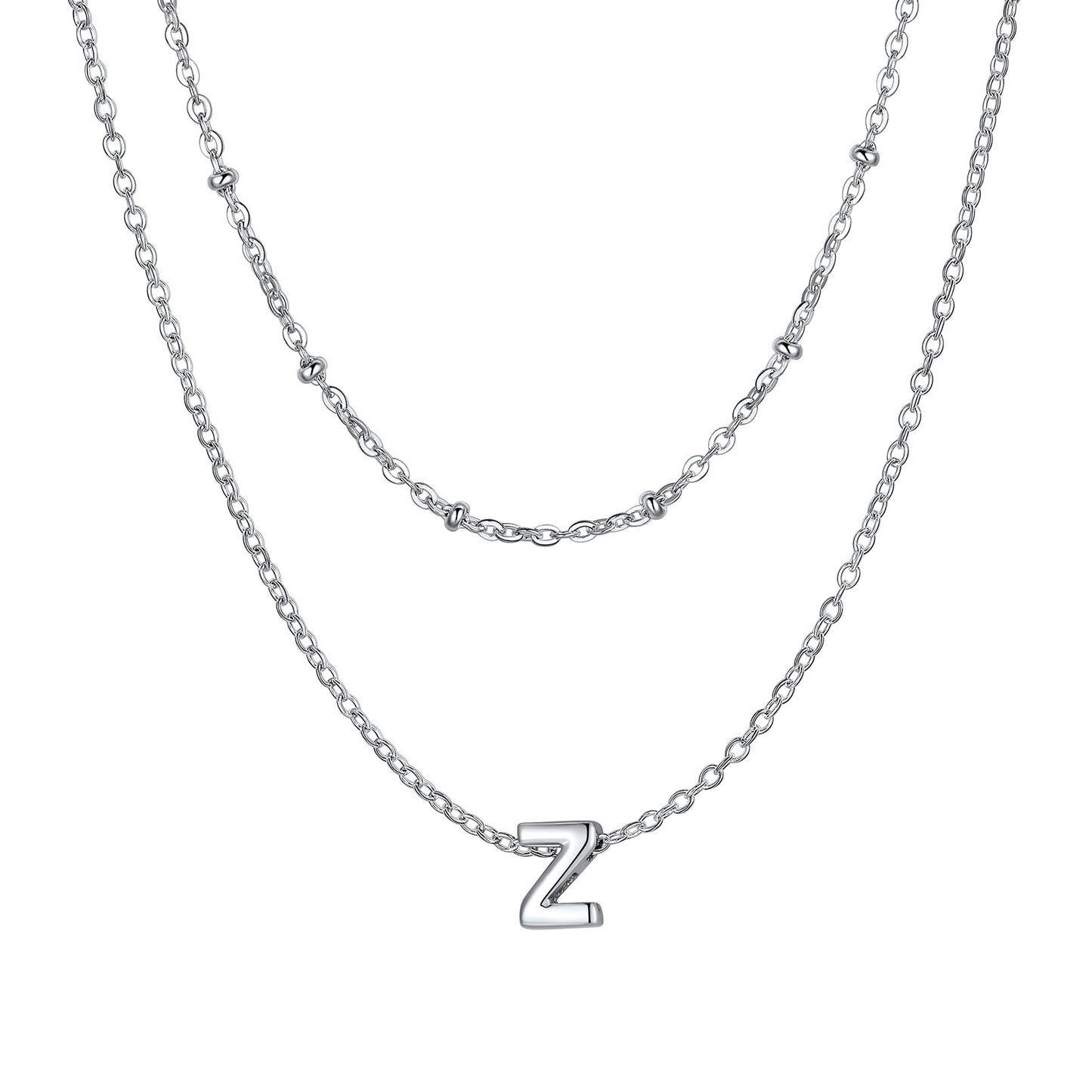 Silver Layered initial Z necklace on a white background