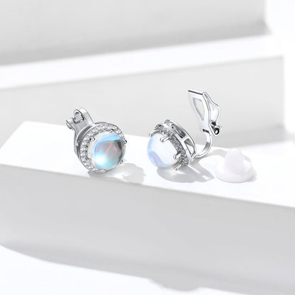 Silver Moonstone Non-Pierced Stud Earrings for Women
