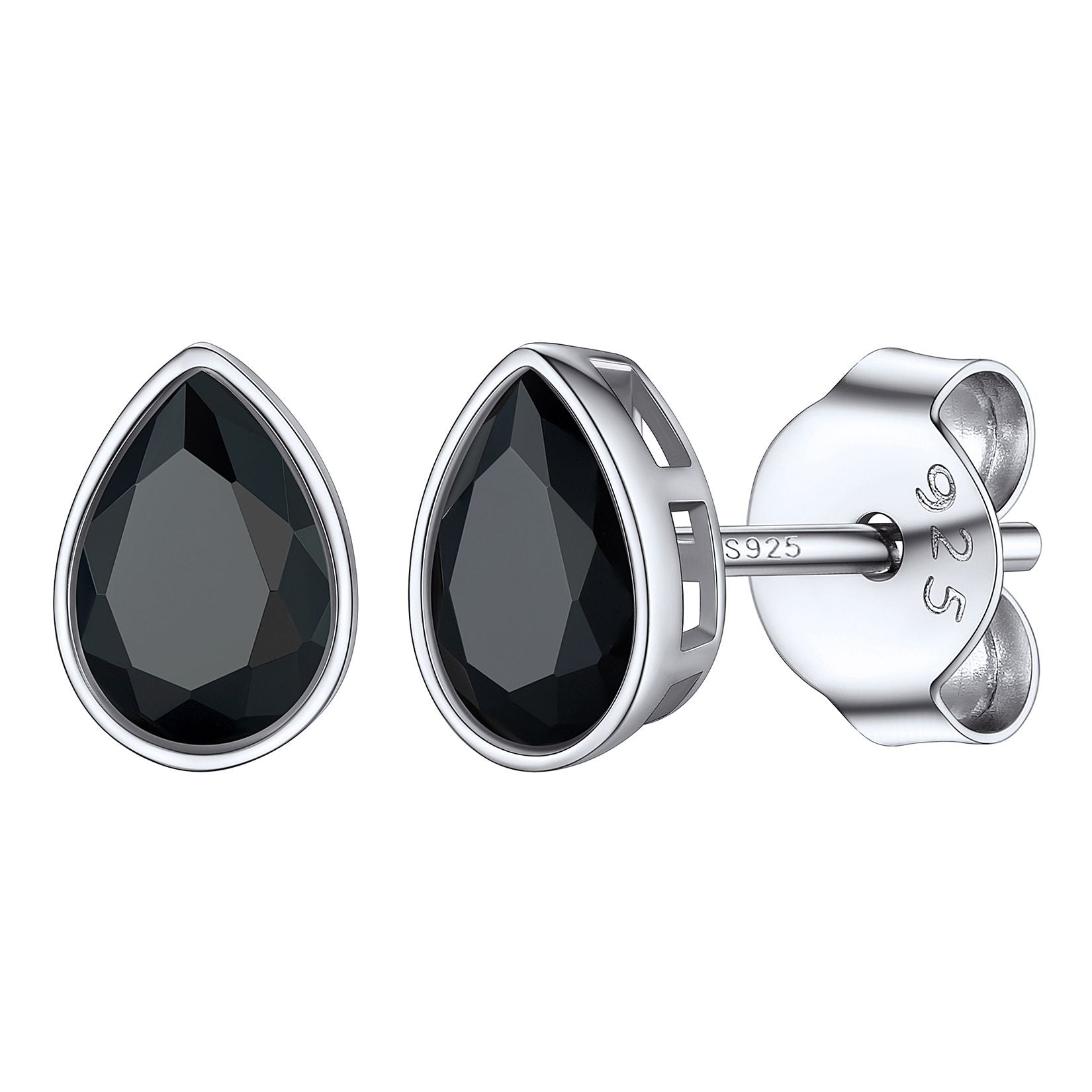 Silver Pear Cut Black CZ Earrings Black Cz 4MM