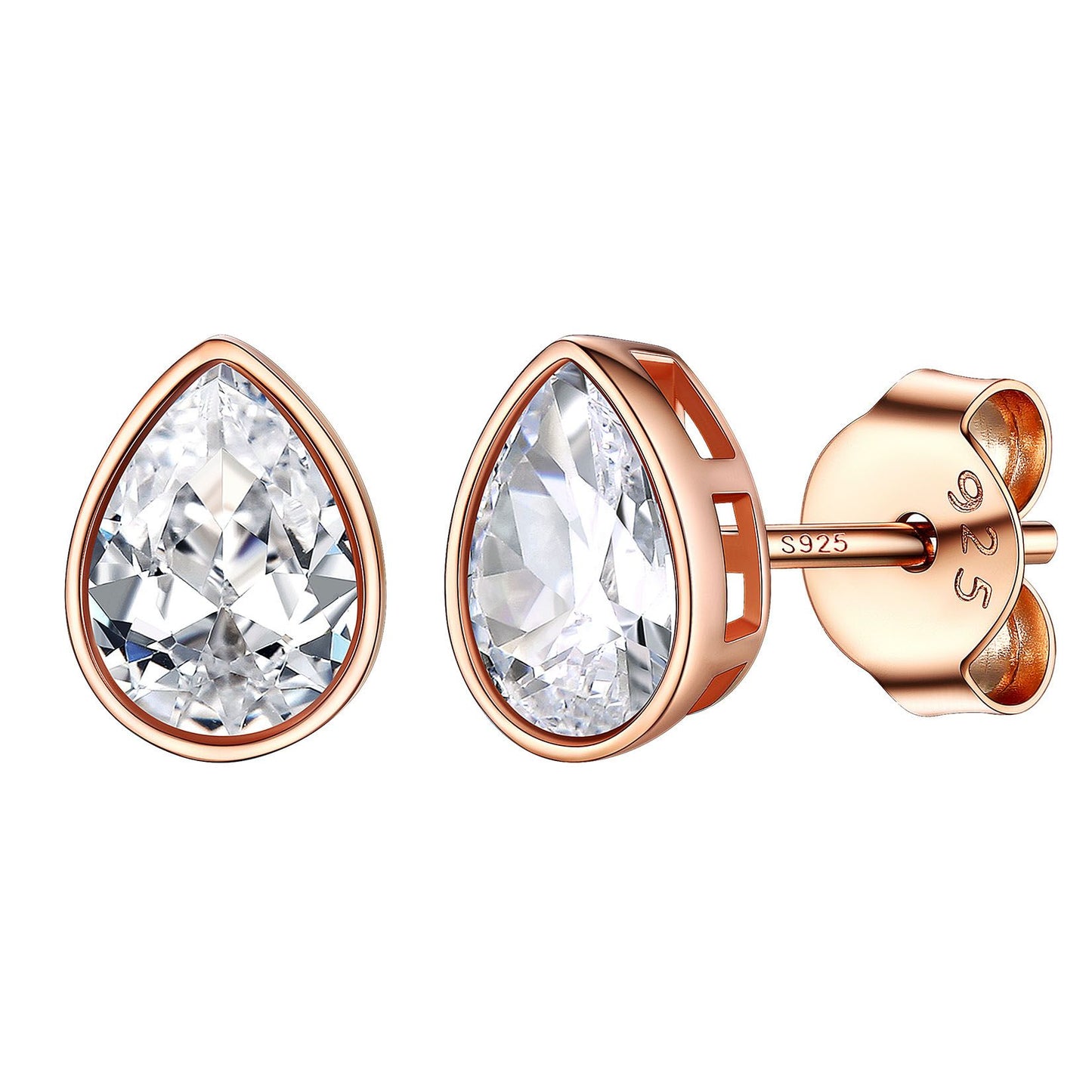 Silver Pear Cut Black CZ Earrings Black Cz Rose Gold Plated