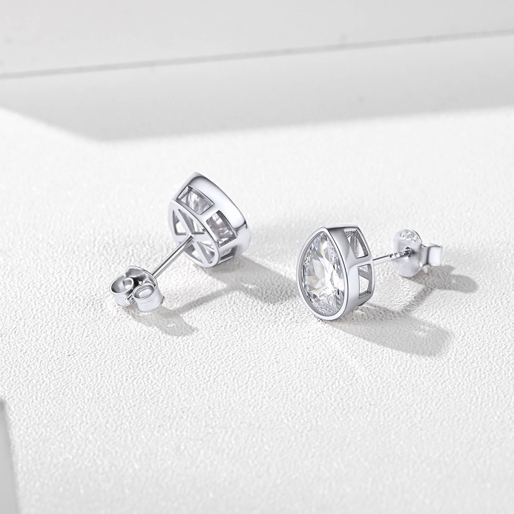 Silver Pear Cut CZ Earrings 