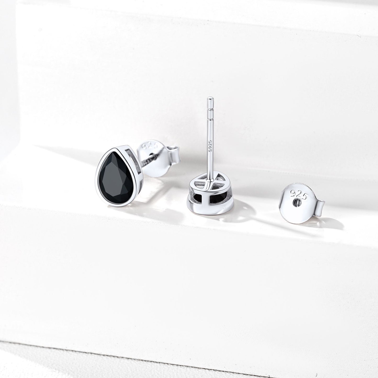 Silver Pear Cut CZ Earrings Black Cz