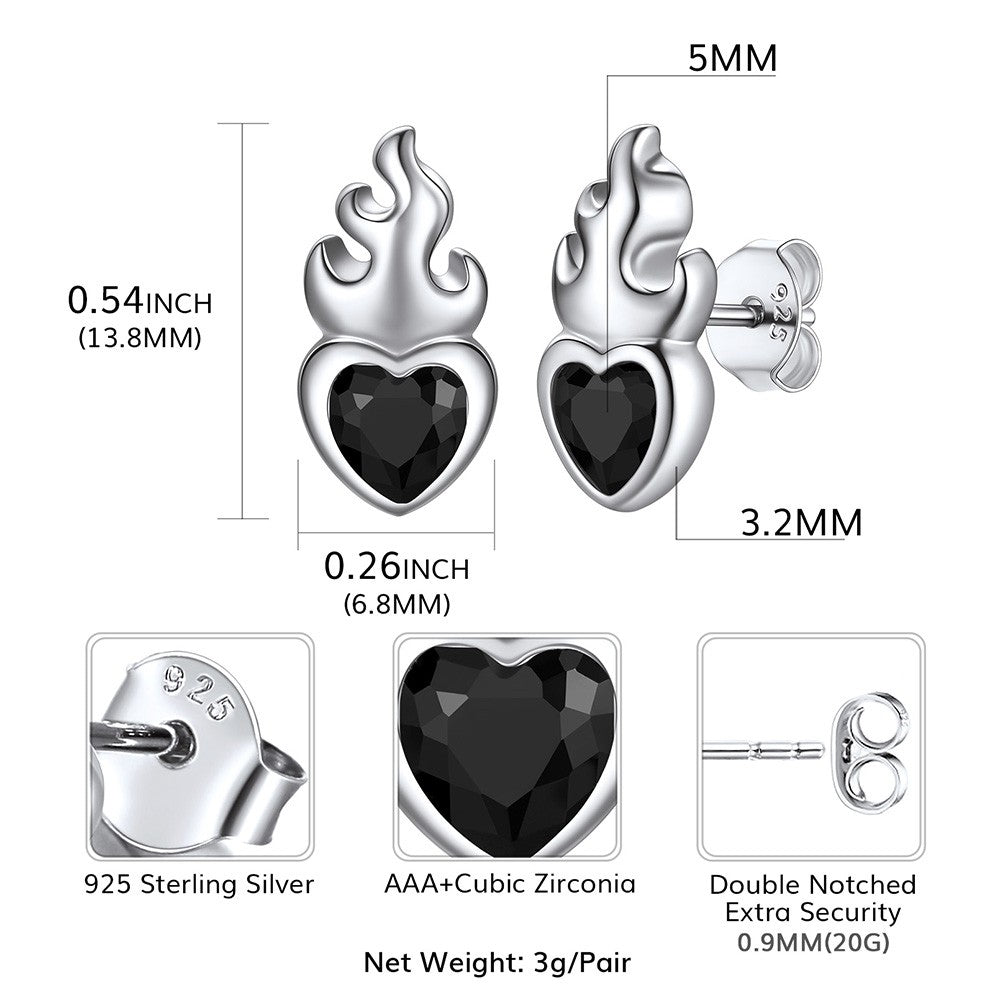 Silver Sacred Heart Black CZ Stud