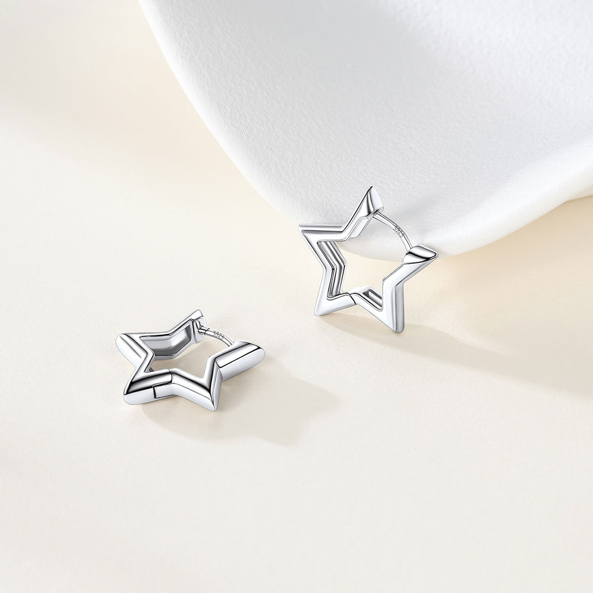 Silver Star Huggie Earrings for Women 
