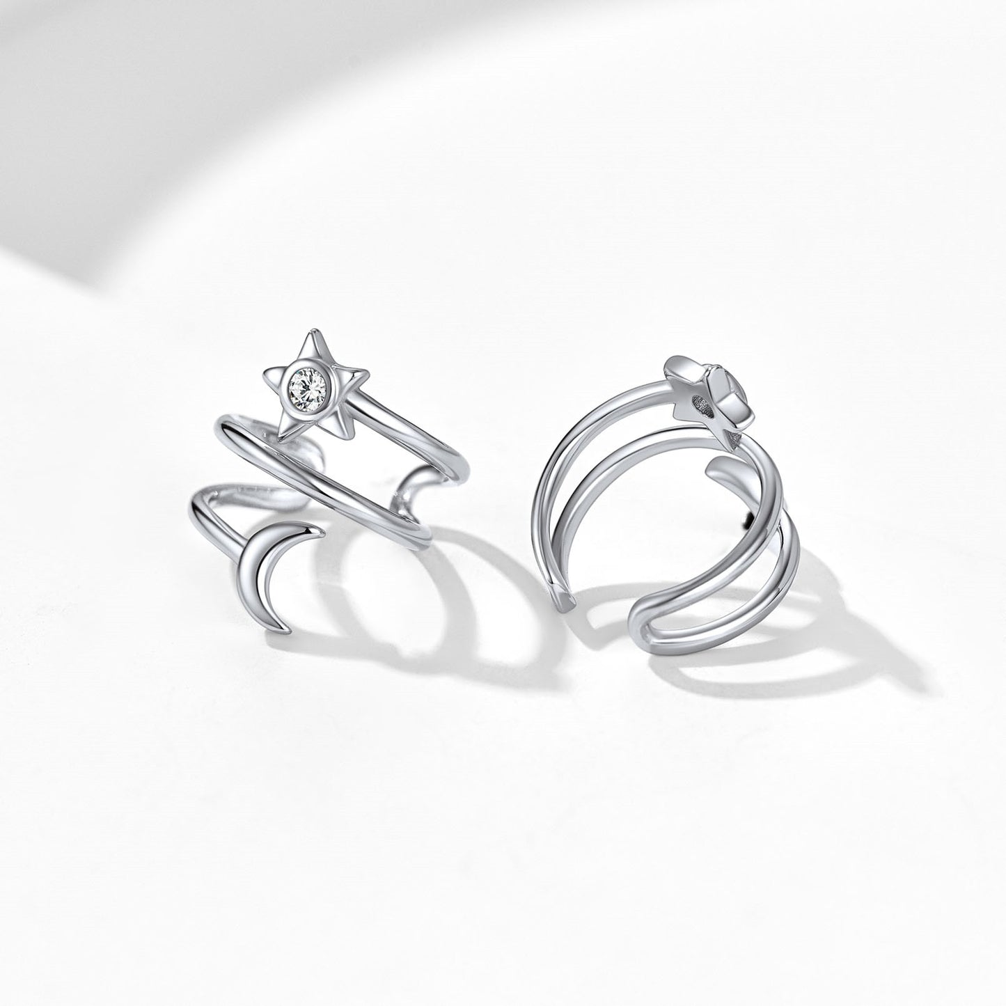 Silver Star Moon Ear Cuff Earrings for Women