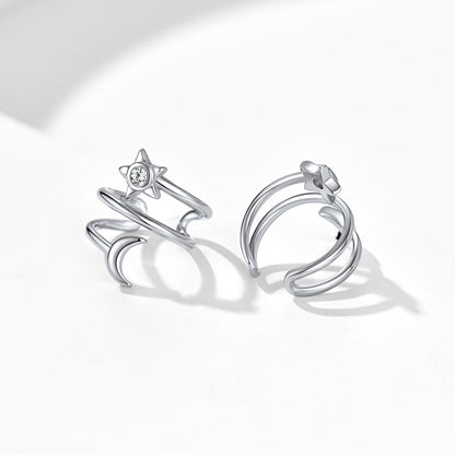 Silver Star Moon Ear Cuff Earrings for Women