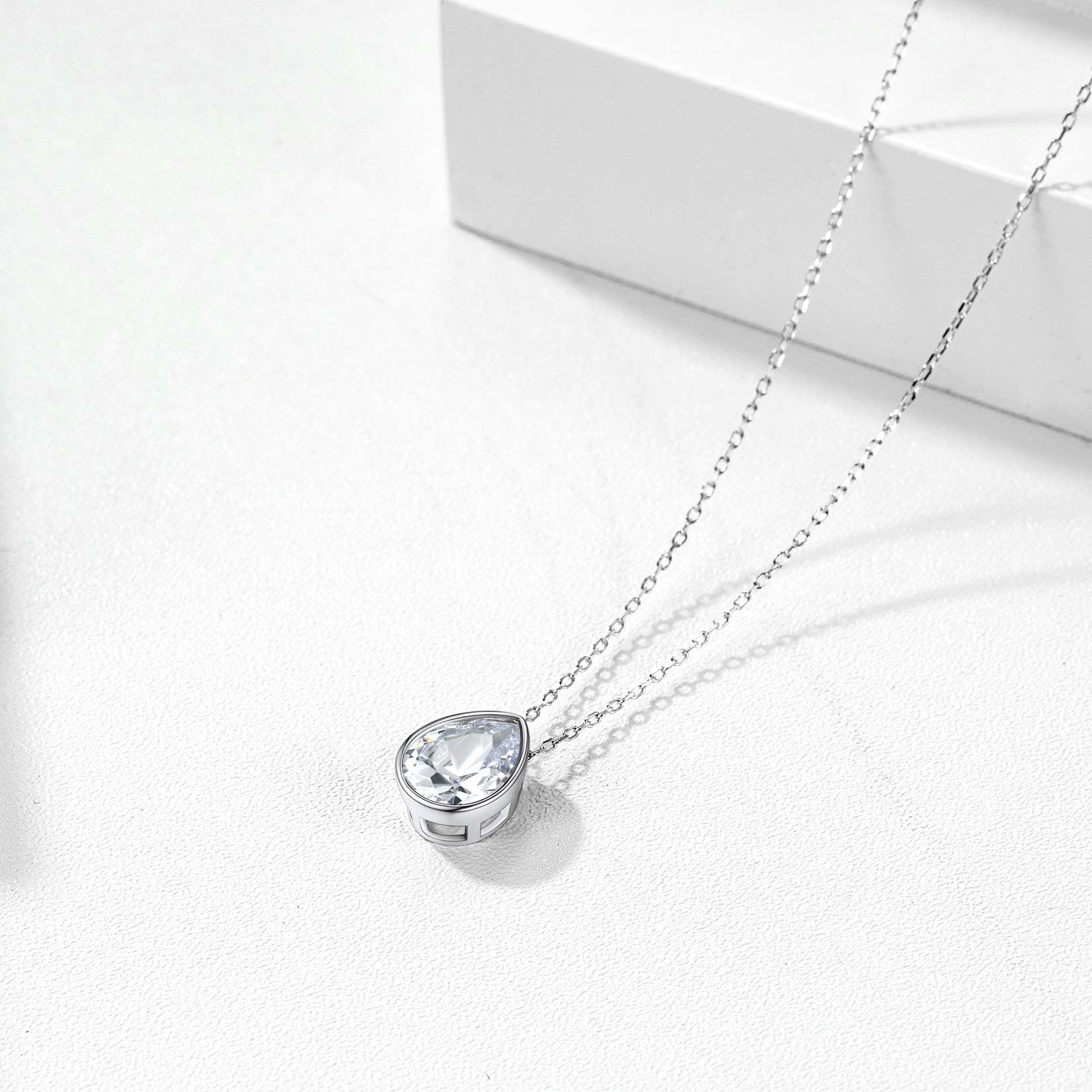 Silver Teardrop CZ Necklace
