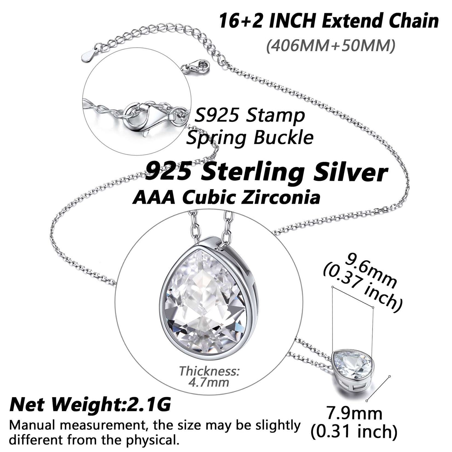 Silver Teardrop CZ Necklace: Dimension, Durable, Hypoallergenic