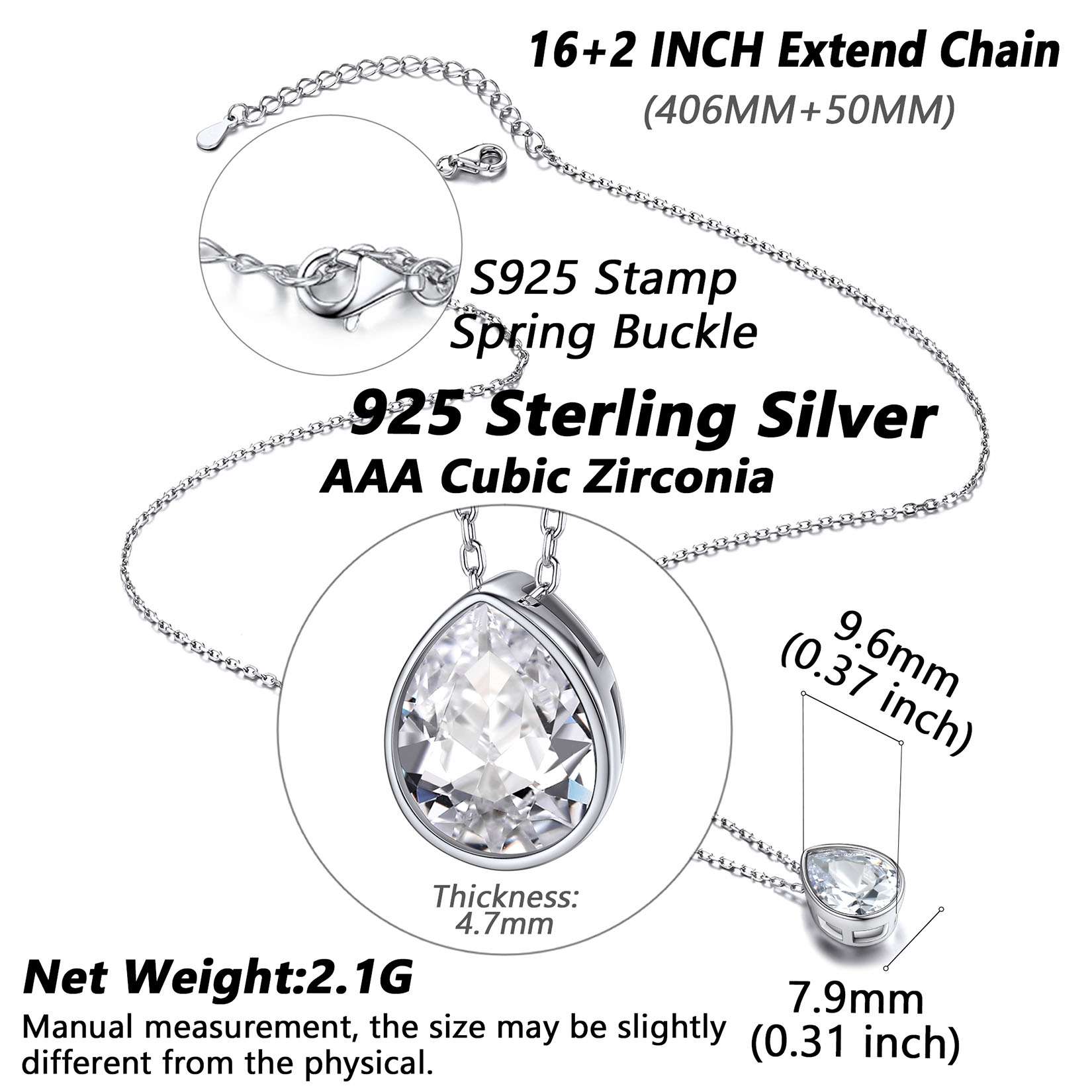 Silver Teardrop CZ Necklace: Dimension, Durable, Hypoallergenic