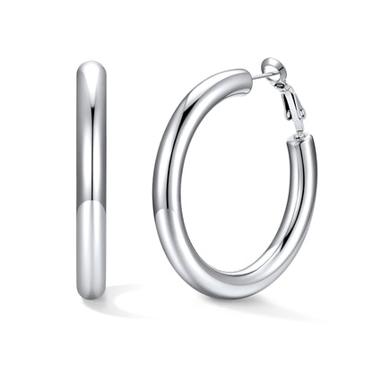 Silver hoop earrings on a white background