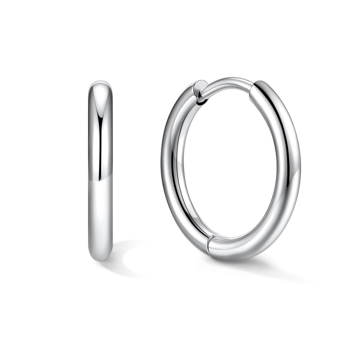 Silver huggie earrings 12mm on a white background