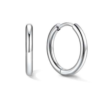Silver huggie earrings 12mm on a white background
