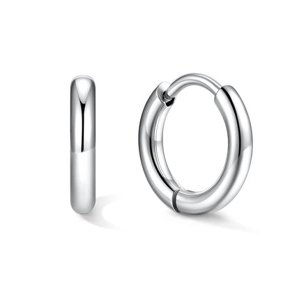 Silver huggie earrings 8mm on a white background