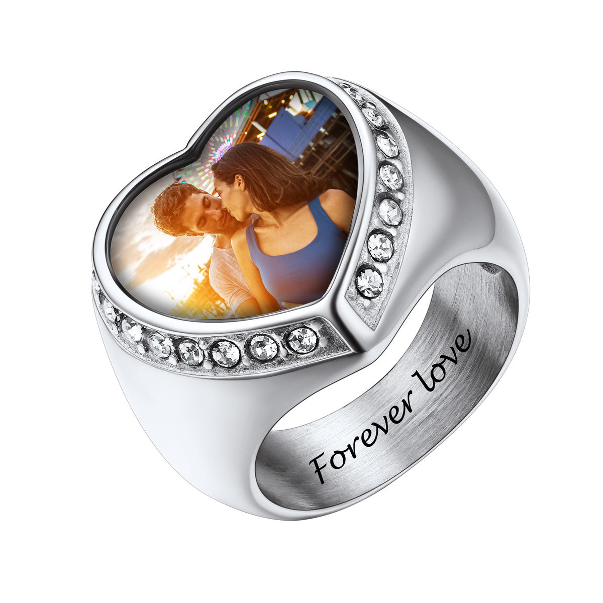Personalized Heart Picture Signet Rings