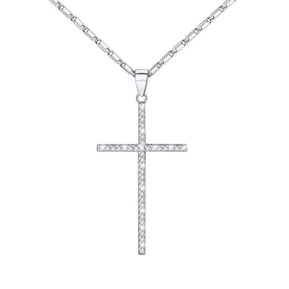 Simple CZ Cross Necklace for Women