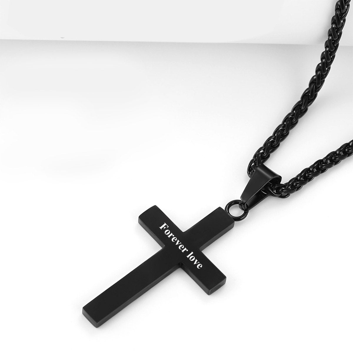 Simple Enamel Cross Necklace Engravable