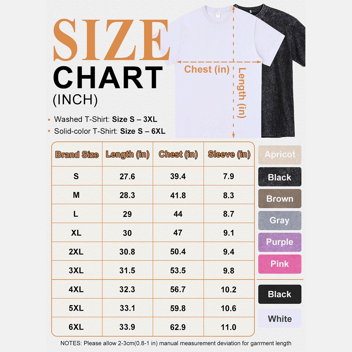 Size guide for new t shirt