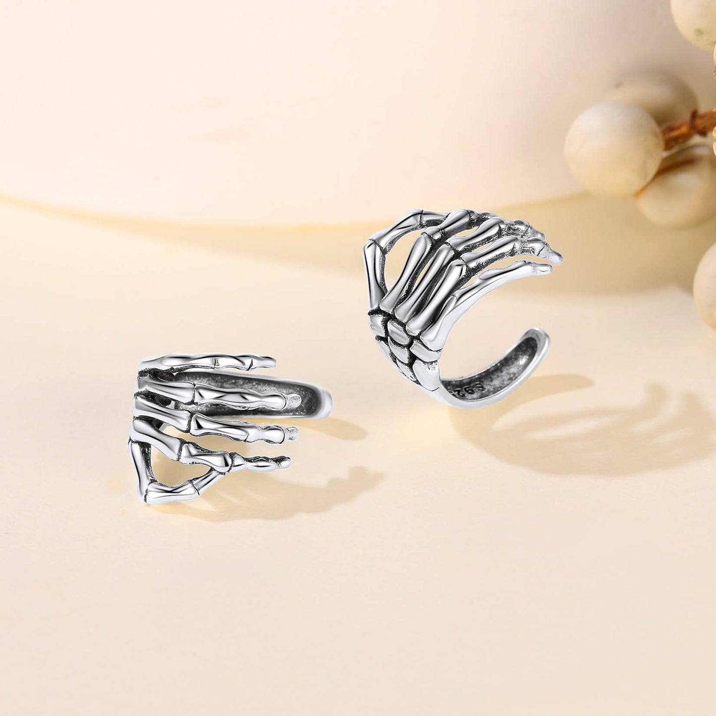 Skull Hand Ear Cuff Earrings in Sterling Silver