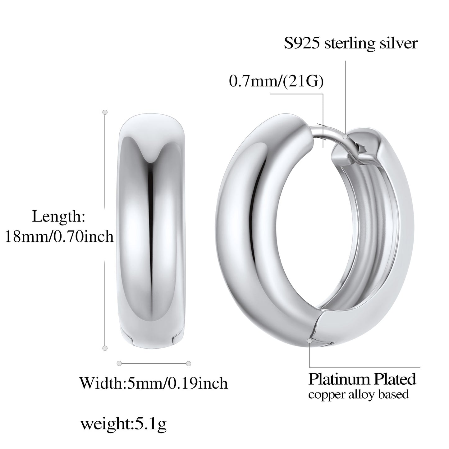 Smooth Huggie Hoop Earrings Dimenson