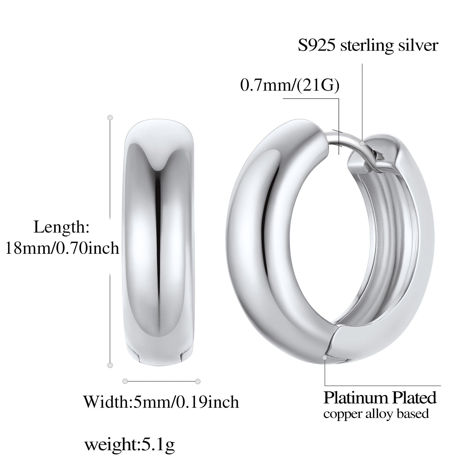 Smooth Huggie Hoop Earrings Dimenson