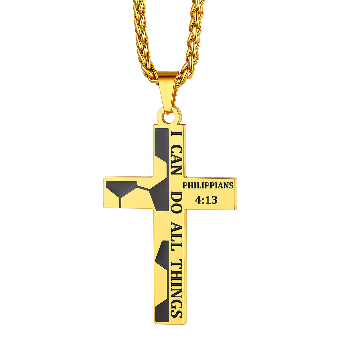 Soccer Bible Verse Cross Necklace Gold Plated