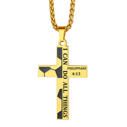 Soccer Bible Verse Cross Necklace Gold Plated