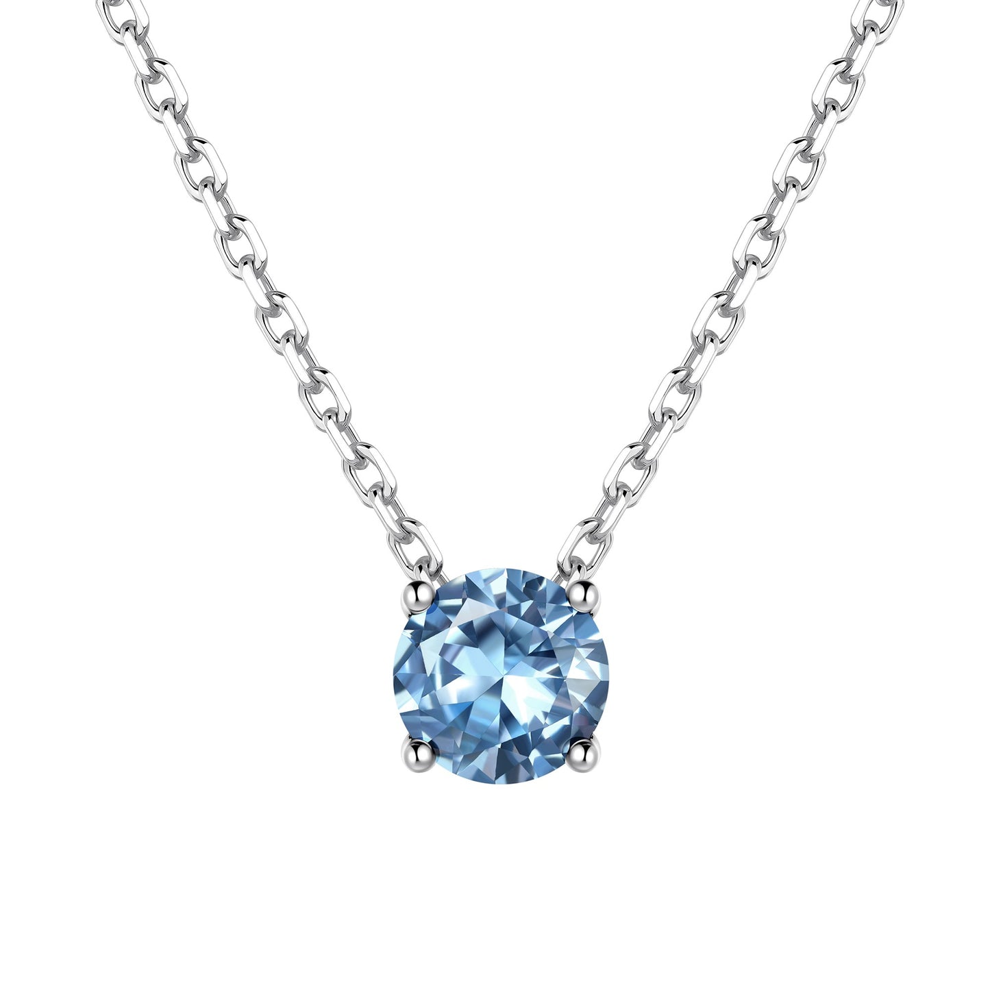 Solitaire March Birthstone Necklace for Women on a white background