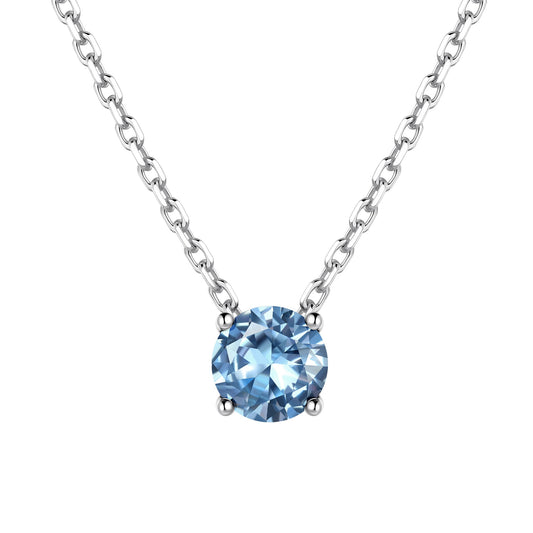 Solitaire March Birthstone Necklace for Women on a white background