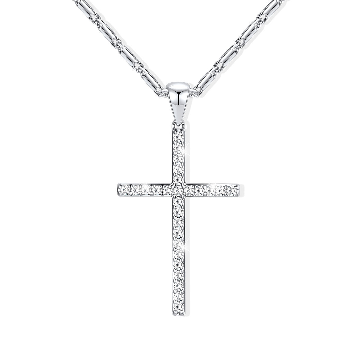 Sparkling Dainty Cubic Zirconia Cross Necklace for Women on white background