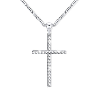 Sparkling Dainty Cubic Zirconia Cross Necklace for Women on white background