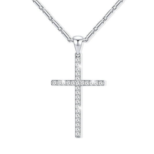 Sparkling Dainty Cubic Zirconia Cross Necklace for Women on white background