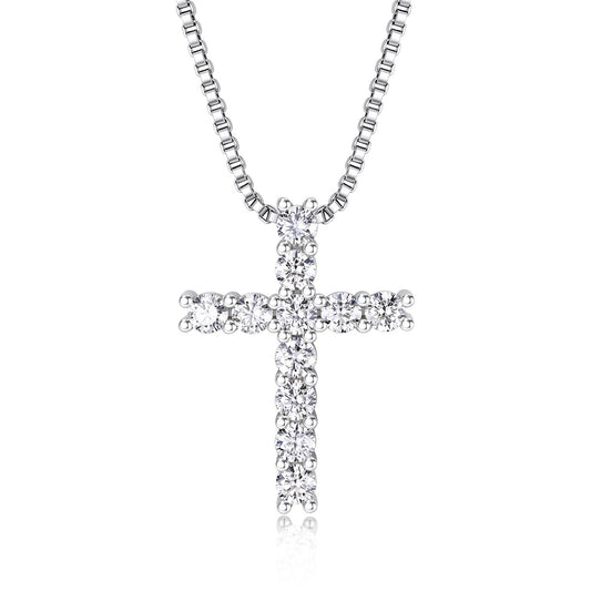 Sparkling Moissanite Cross Necklace for Women Silver