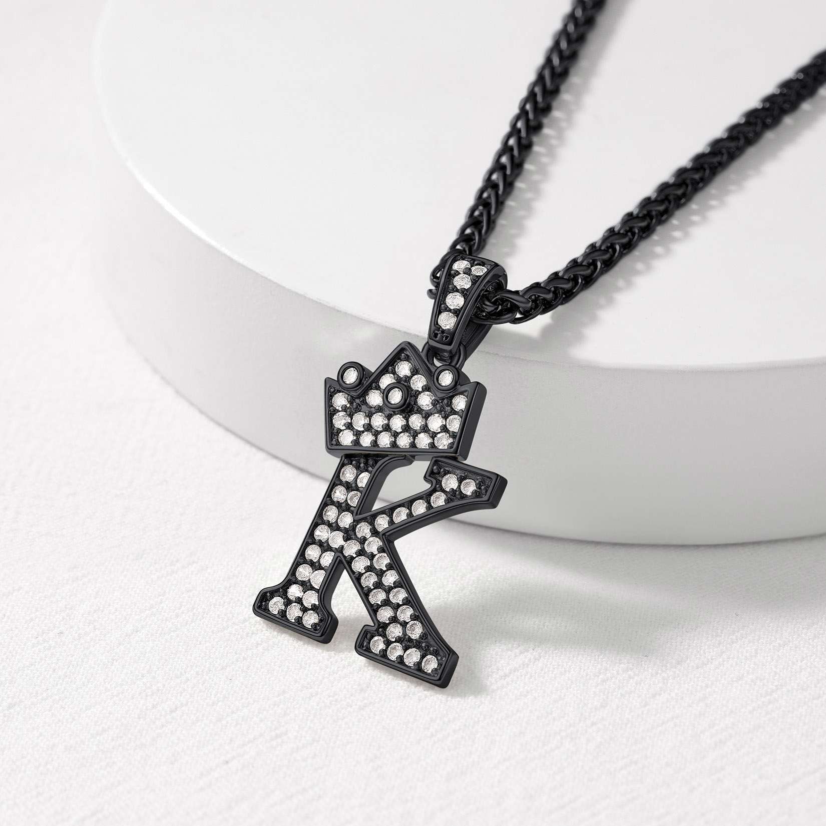 Sparkly Cubic Zirconia Initial Necklace Black Plated