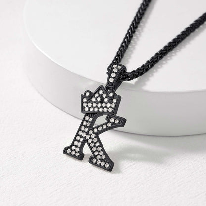 Sparkly Cubic Zirconia Initial Necklace Black Plated