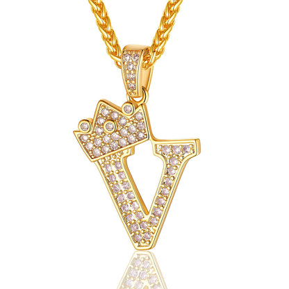 Sparkly Cubic Zirconia Initial V Necklace