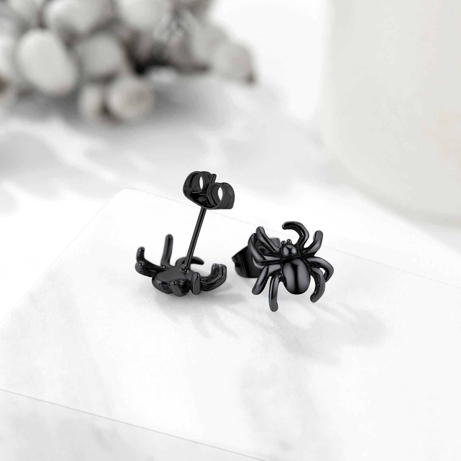 Spider Stud Earrings in Black Plated
