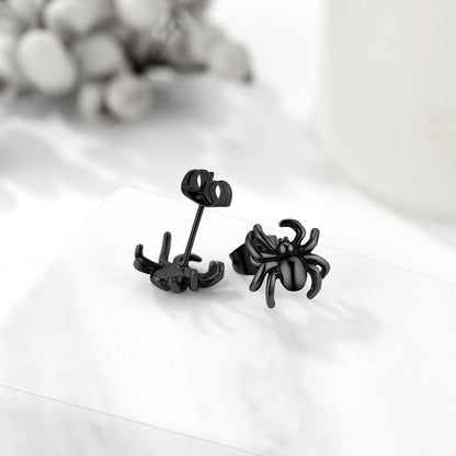 Spider Stud Earrings in Black Plated