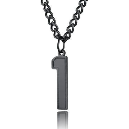  Sport Jersey Number 1 Necklace for Men Black Plated