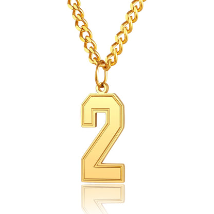  Sport Jersey Number 2 Necklace for Men Gold Plated