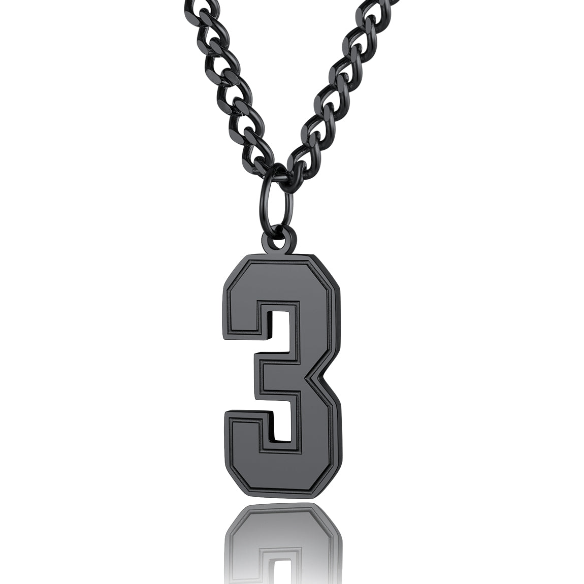  Sport Jersey Number 3 Necklace for Men Black Plated