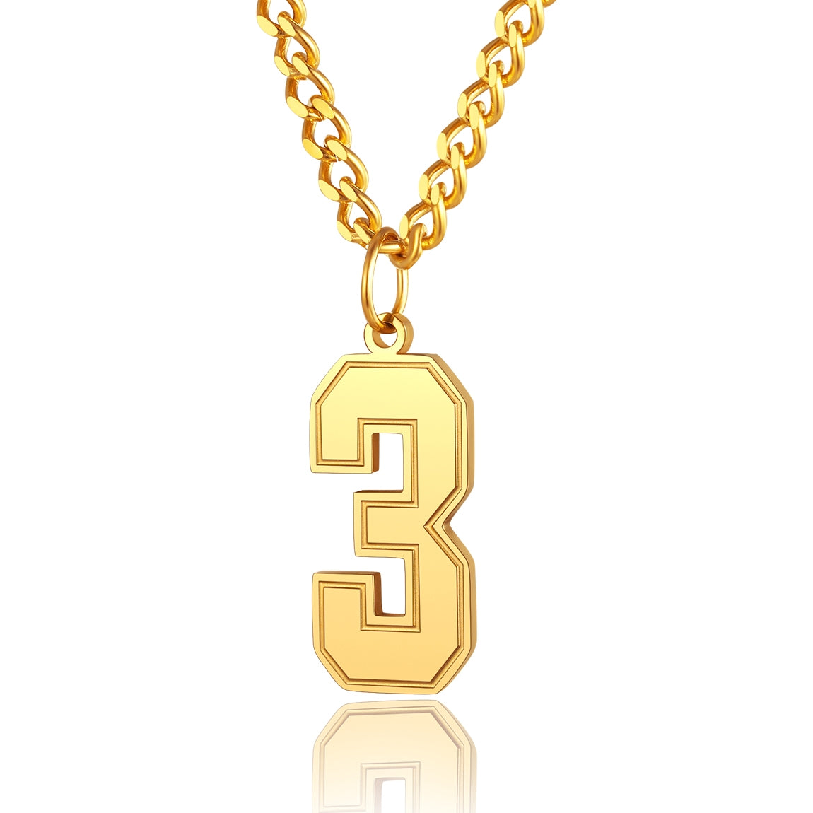 Sport Jersey Number 3 Necklace for Men Gold Plated