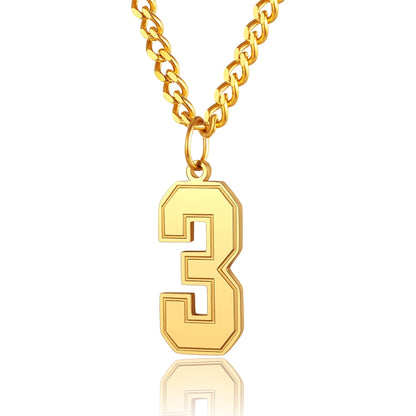  Sport Jersey Number 3 Necklace for Men Gold Plated