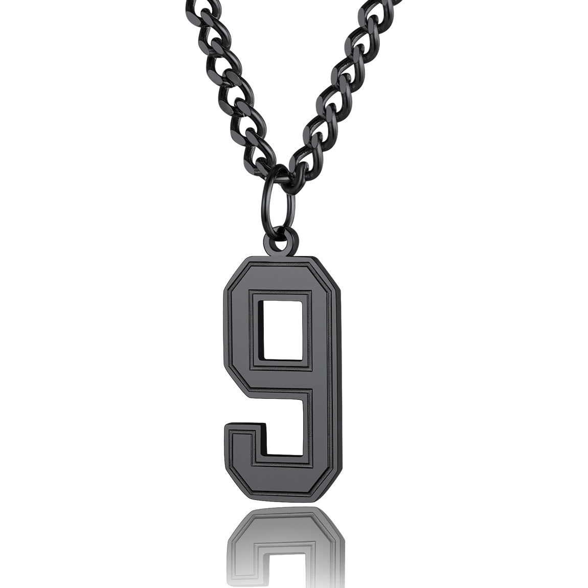  Sport Jersey Number 9 Necklace for Men Black Plated