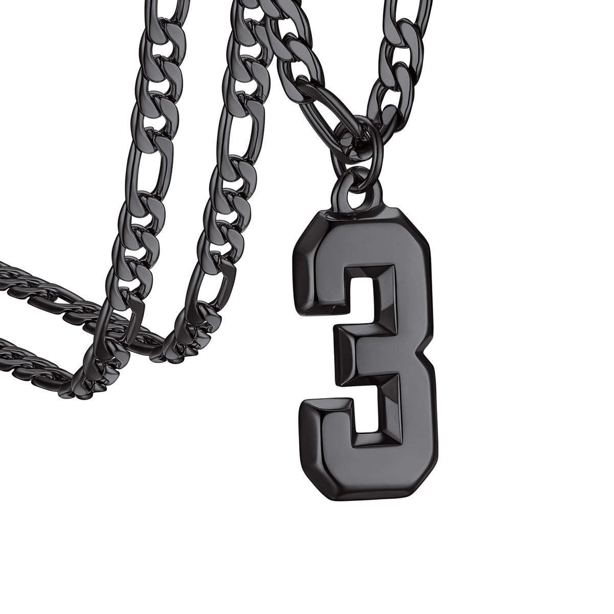  Sport Number 3 Figaro Chain Necklaces in Black Plated