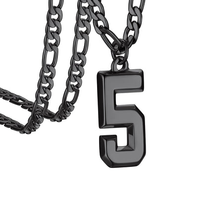  Sport Number 5 Figaro Chain Necklaces in Black Plated