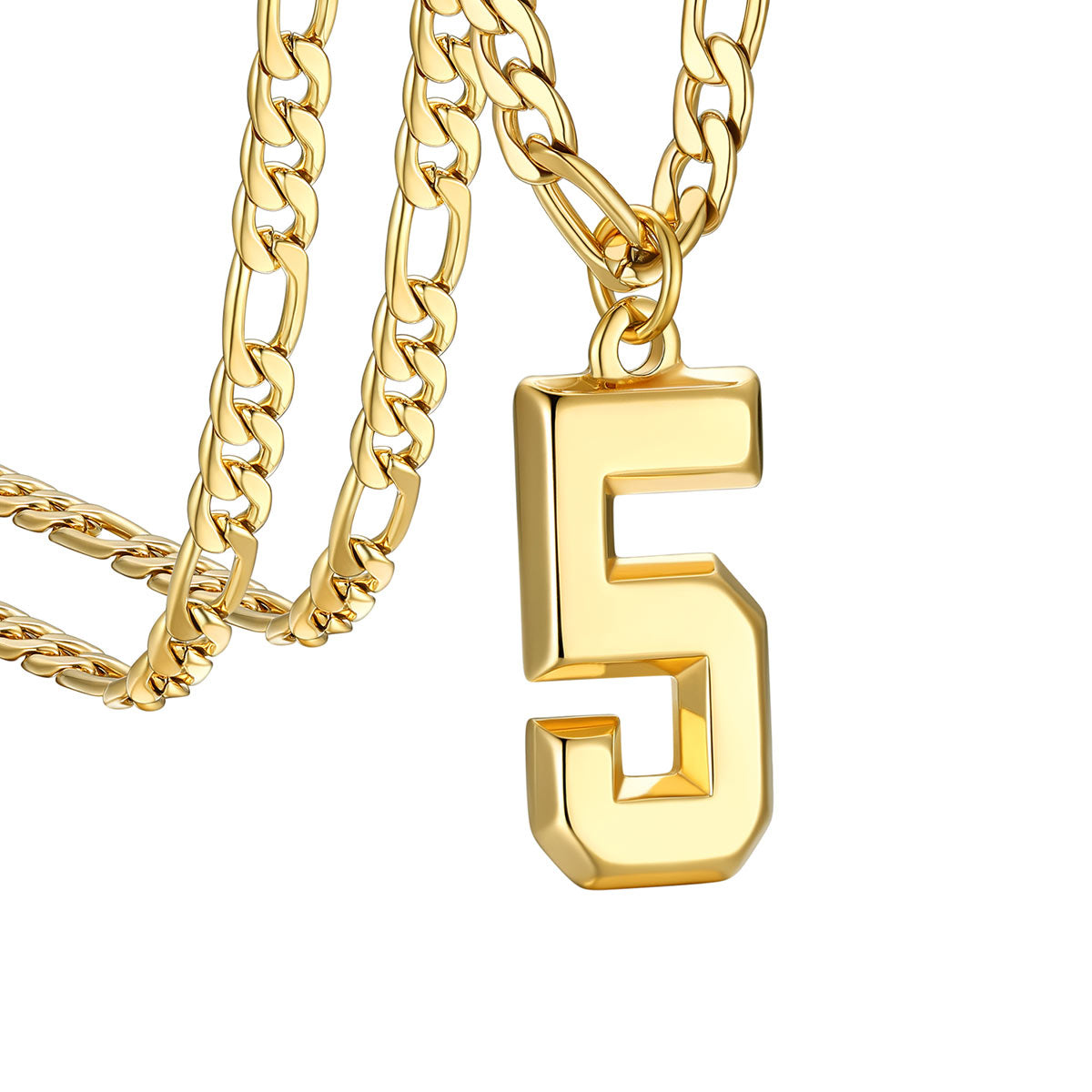  Sport Number 5 Figaro Chain Necklaces in Gold Plated